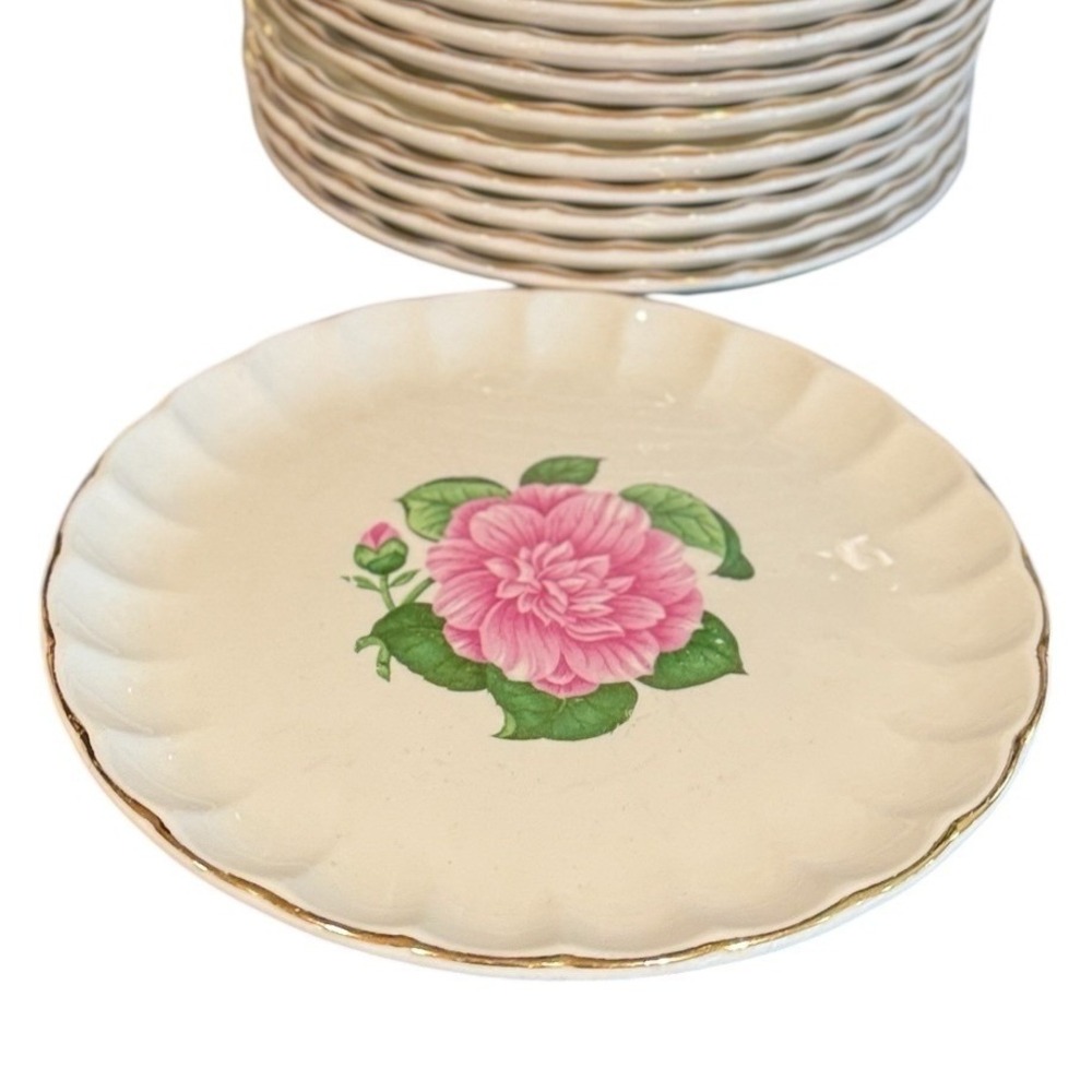 WS George Radisson Camellia Bread Butter Plates Pink Floral Gold Trim